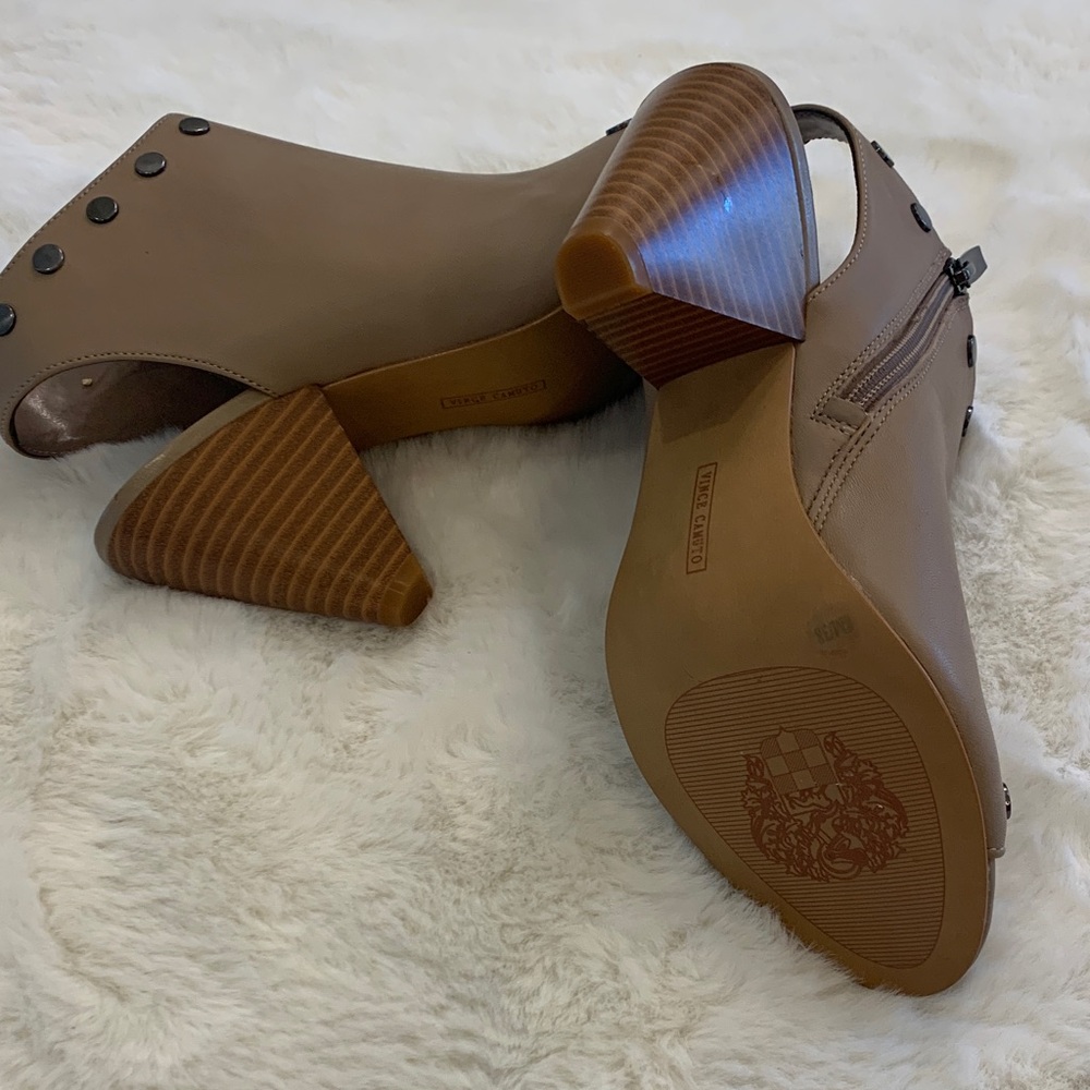Vince Camuto Taupe Leather Peep-Toe Heeled Booties - Picture 5 of 6